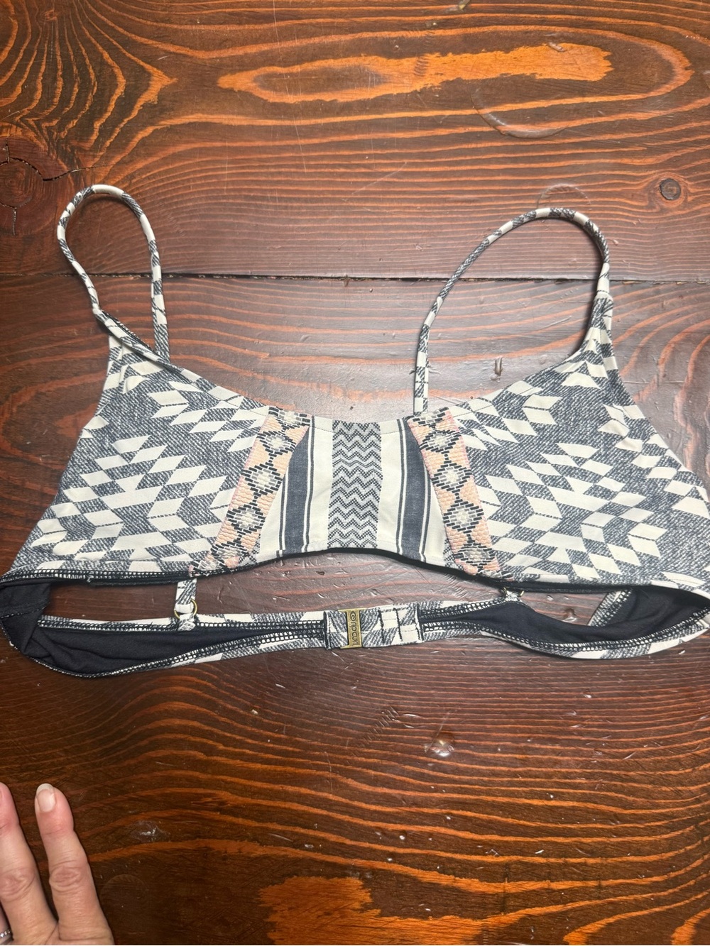 Rip Curl Aztec Print Bralette - Black & Cream with Subtle Peach Accents